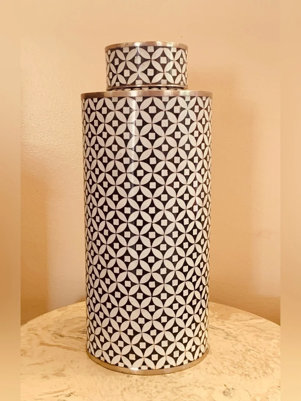 Vintage Fabienne Jouvin Paris Cloisonné Lidded Vessel – Geometric